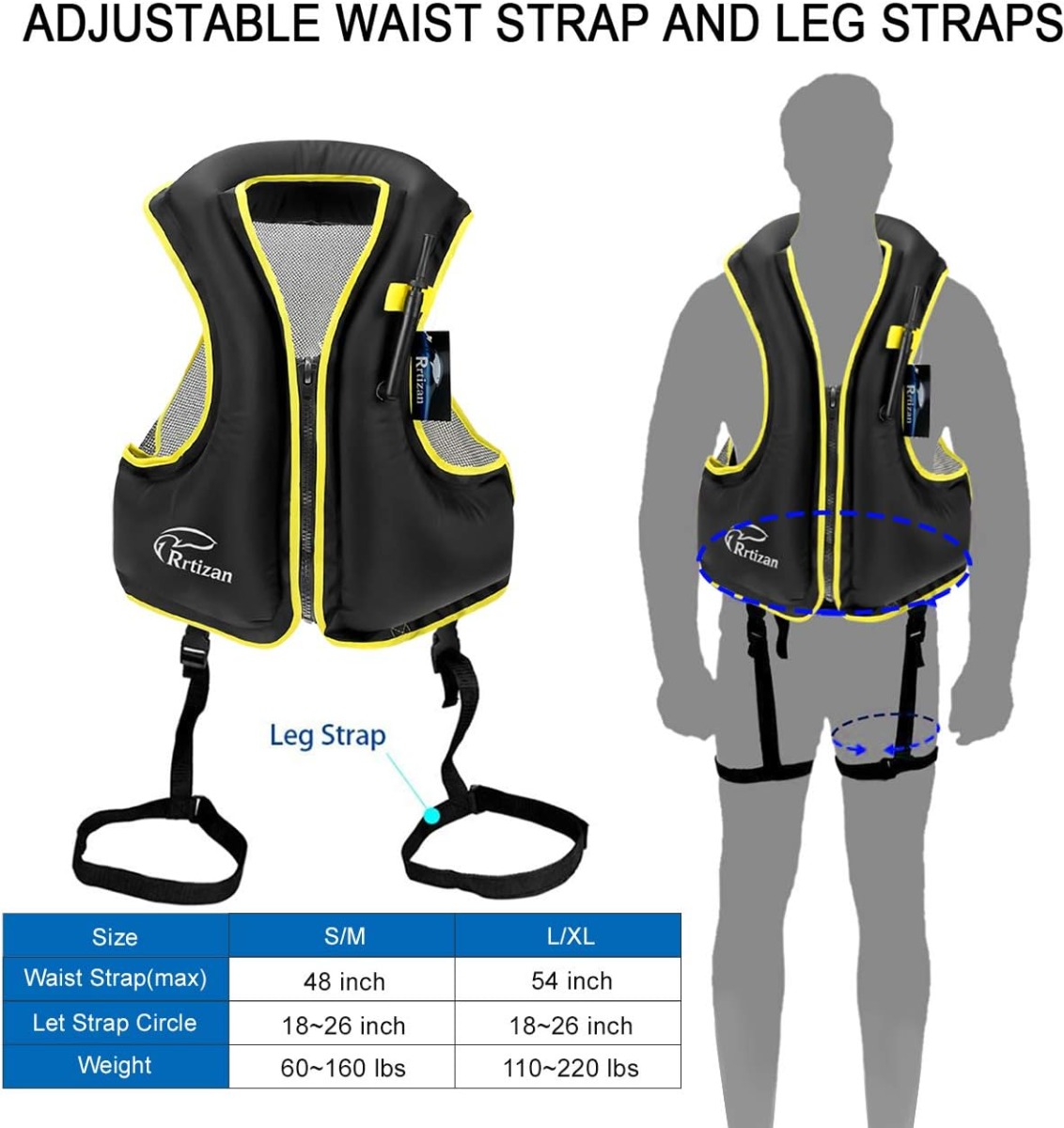 Rrtizan Inflatable Snorkel Vest (Size L/XL) Size Chart