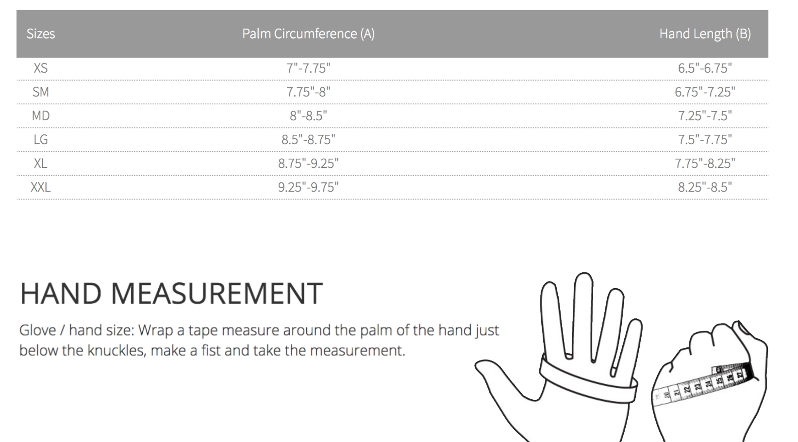 490 PVC Insulated Dryglove Size Chart