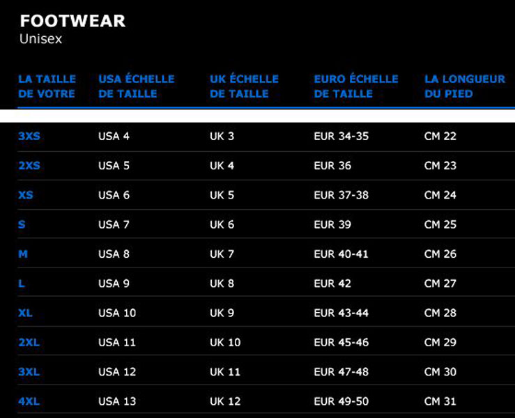 7mm Boot - 9 Female Size Chart