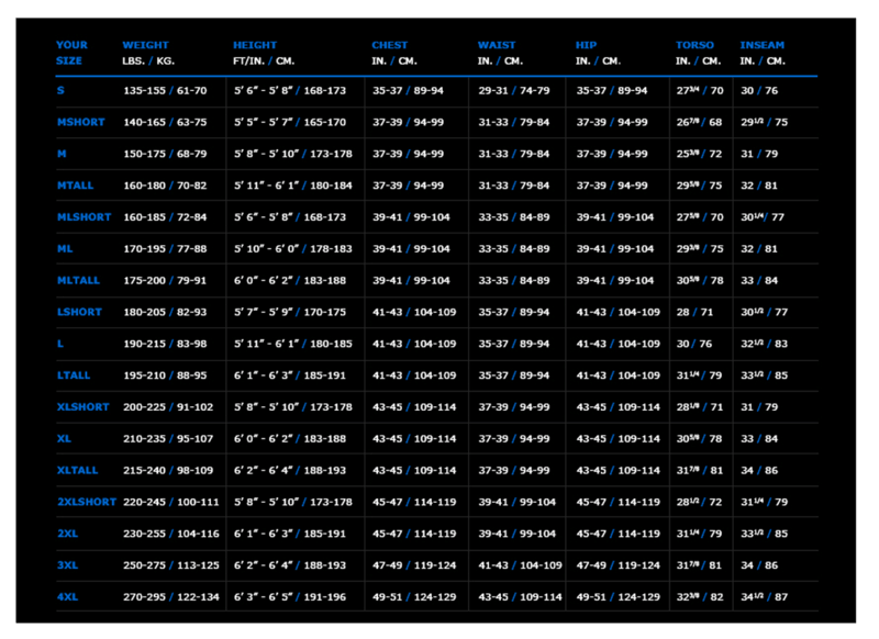 Men's D6 Pro Dry - Size ML (Open Box) Size Chart