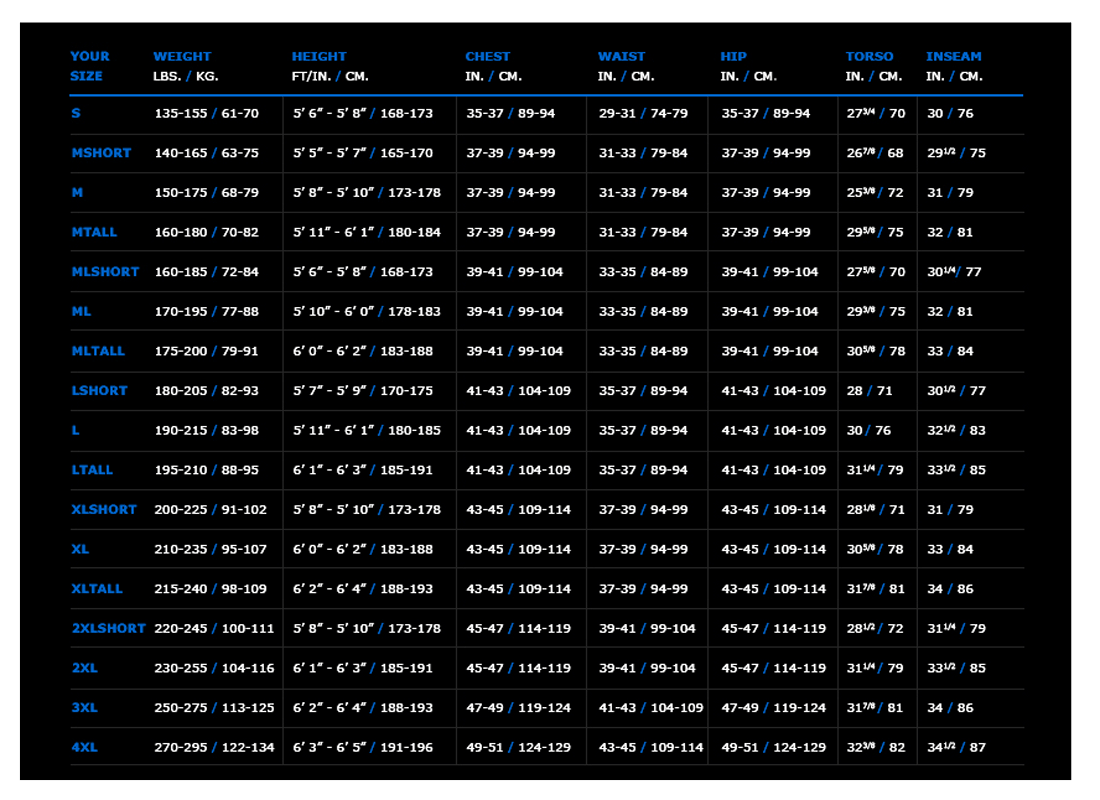 Velocity Ultra Full Men's 3mm Wetsuit (MLT, Closeout) Size Chart