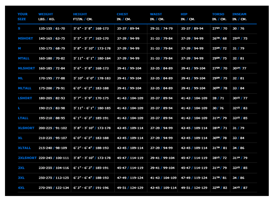 Ultrawarmth Hooded Vest  Size Chart