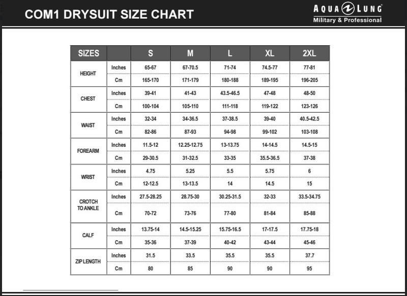 Com 1 Men's Drysuit (Medium, Used) Size Chart