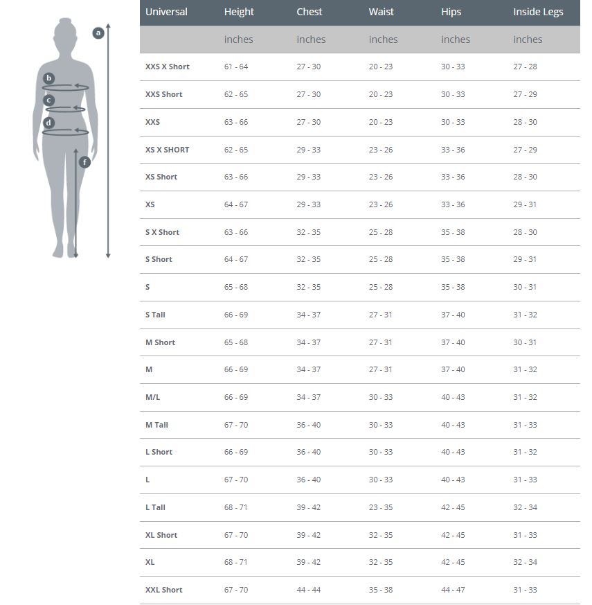 Halo AR Women's Undergarment Female Size Chart