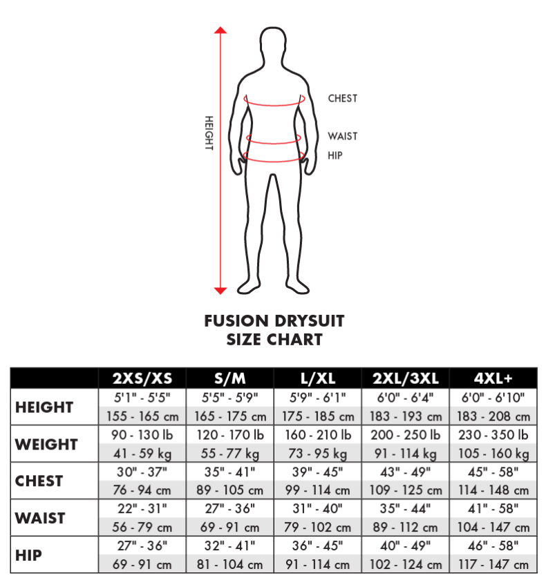 Fusion Tactical Dive Drysuit Size Chart