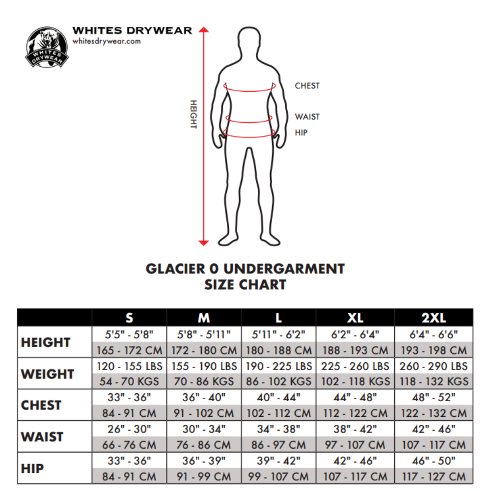 GLACIER 0 Undergarment Size Chart