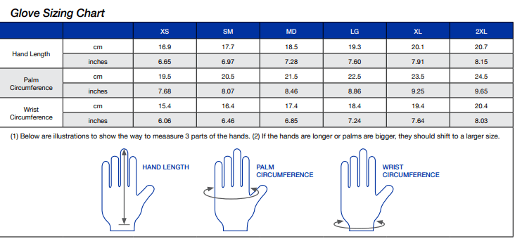3mm Touch Gloves Size Chart