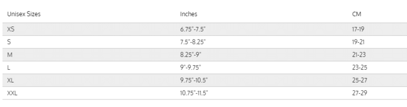 G1 Drysuit Glove Liner Size Chart