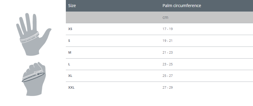 Halo AR Gloves Size Chart