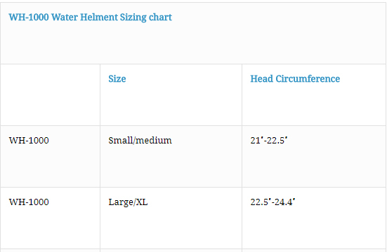First Responder Water Helmet Size Chart