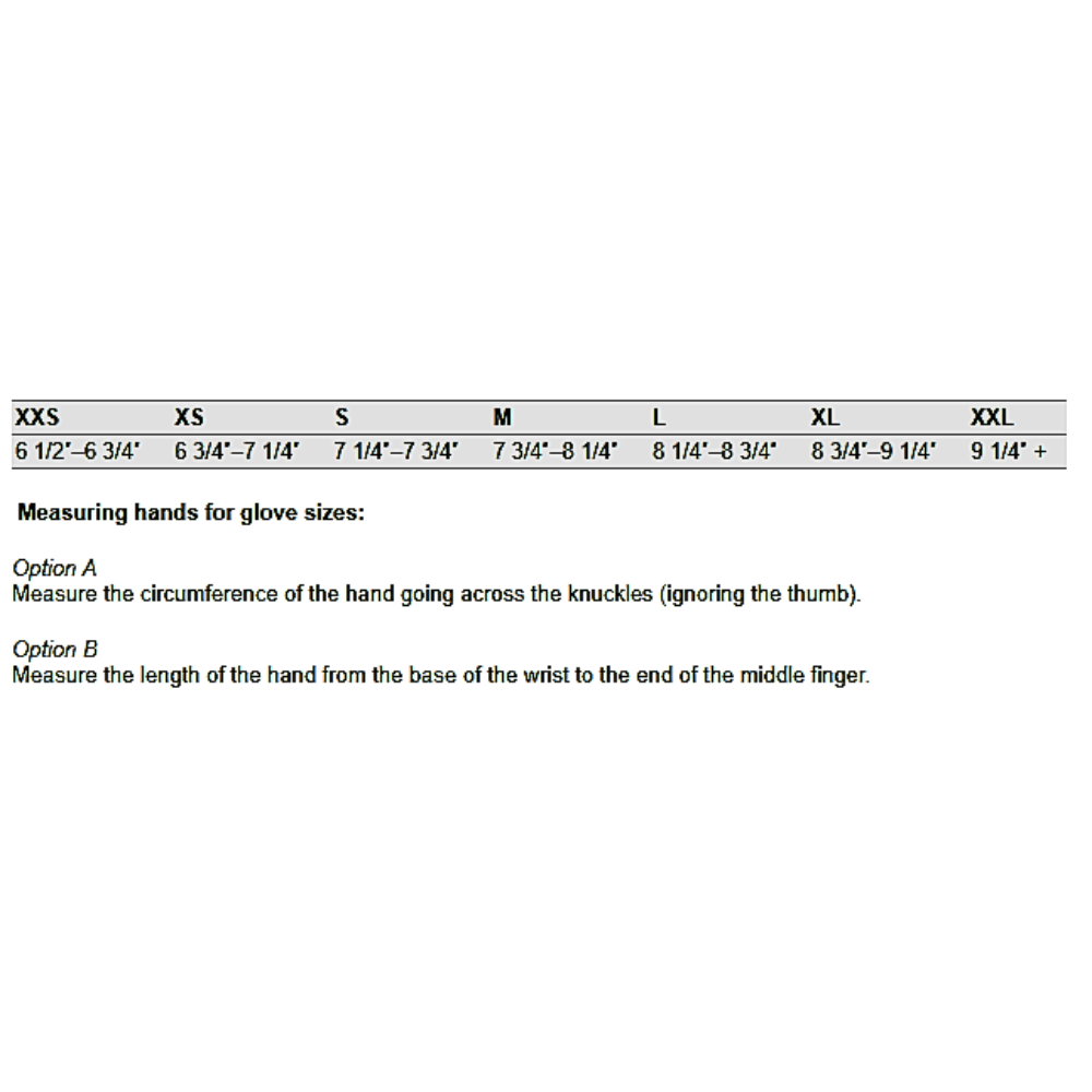 5mm Thermoprene Kevlar Glove Size Chart