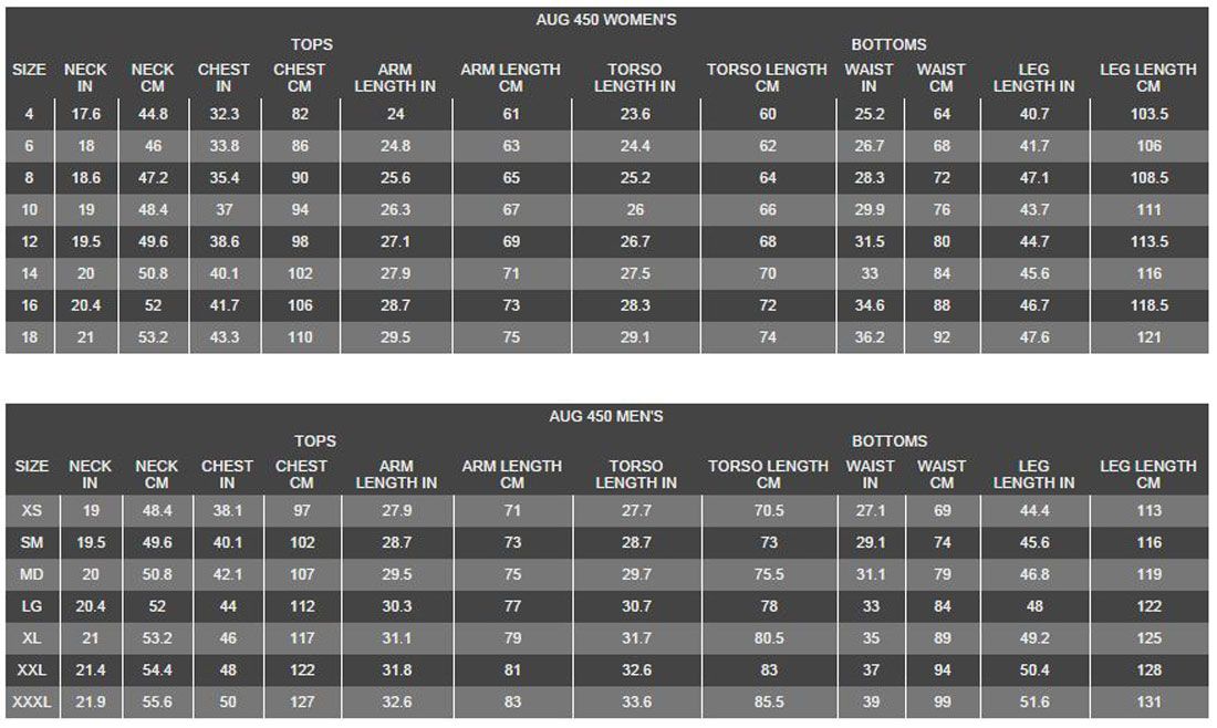 AUG 450 Women's Undergarment Bottom (Large, Closeout) Size Chart