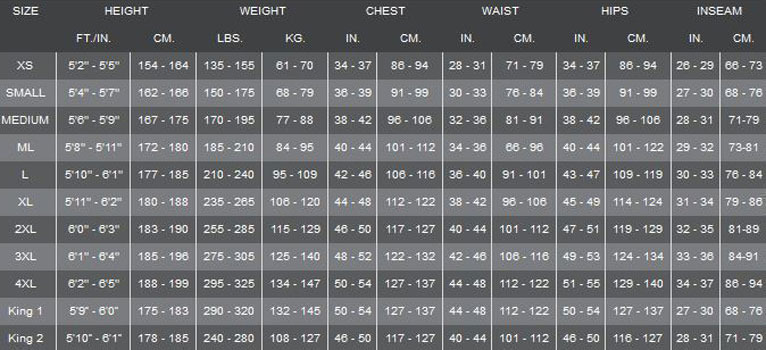 Lavacore Mens Long Sleeve Shirt Size Chart