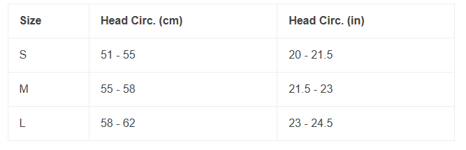 HydroSkin .5mm Helmet Liner Size Chart