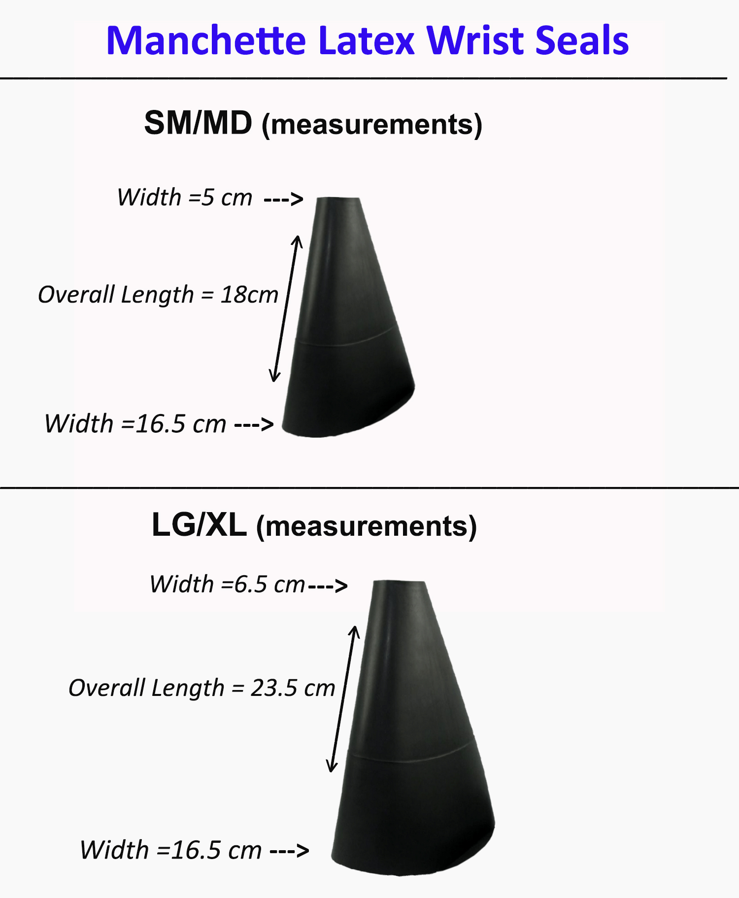 Manchette Latex Wrist Seals Size Chart