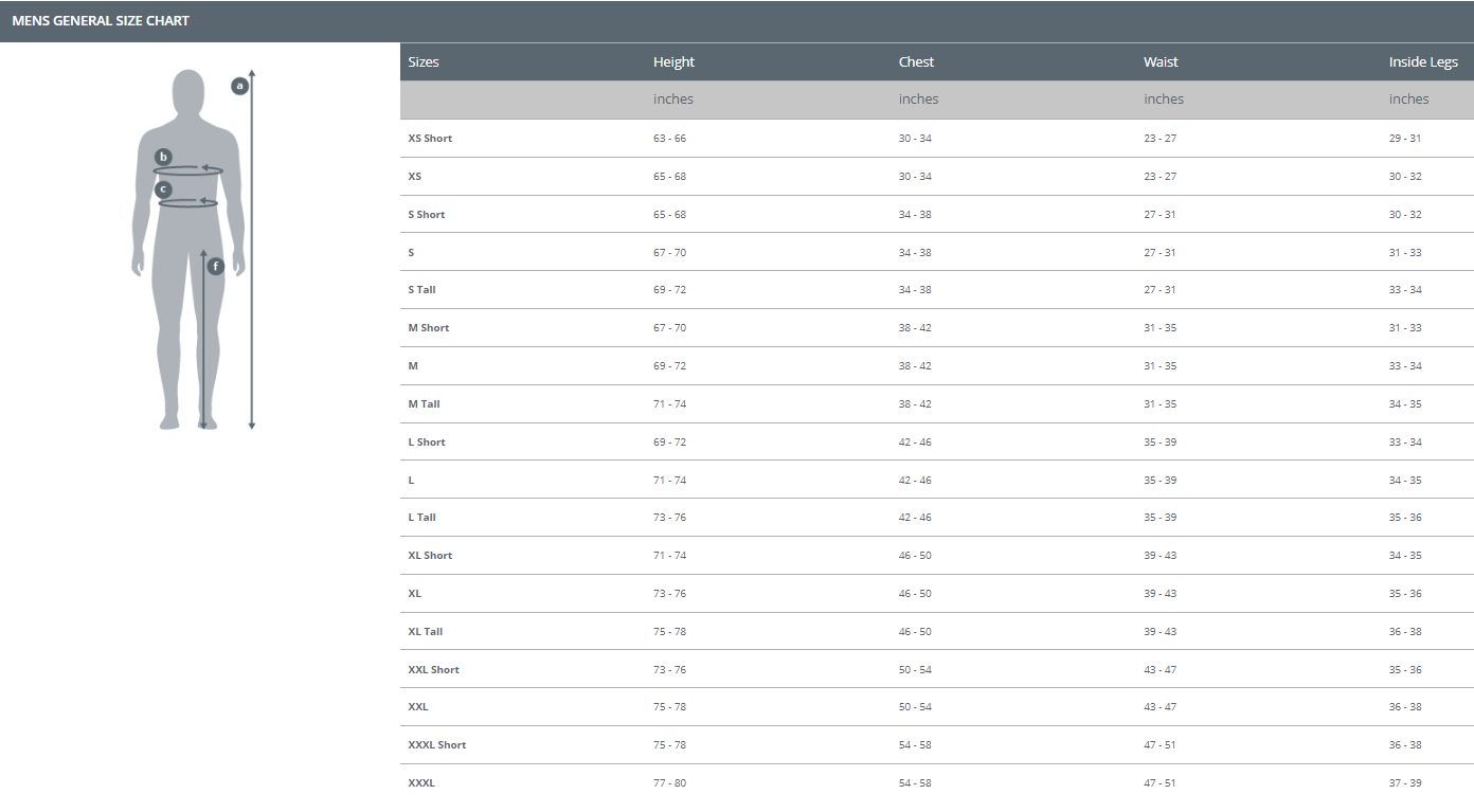Men's Long Sleeve Hydro-T Rashguard Size Chart