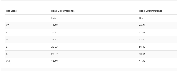 Thermocline Hood with Skirt (Closeout) Size Chart
