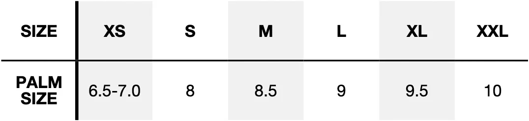 Heated Gloves 2.0  Size Chart