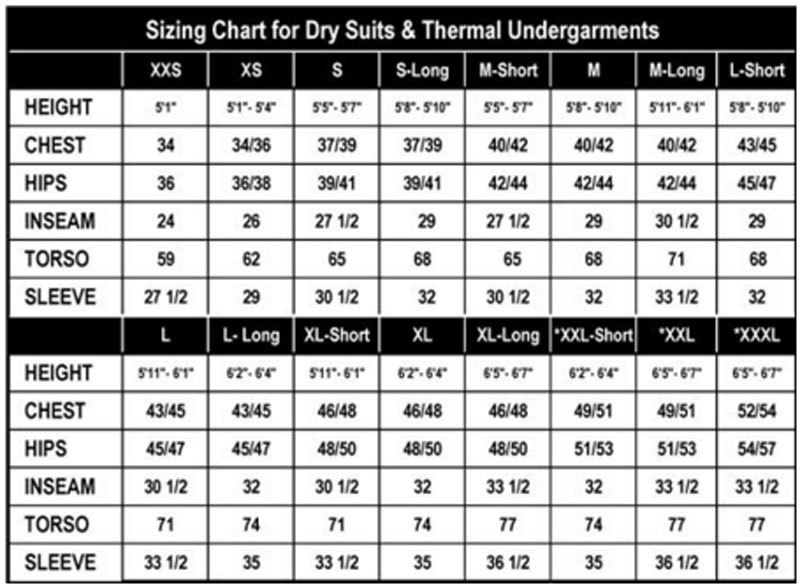 USIA Techniflex Mens Drysuit - Medium - Open Box Size Chart
