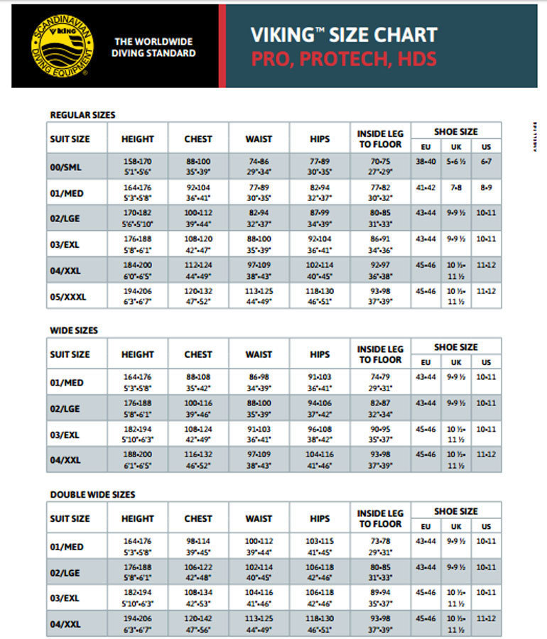 Viking Pro 1050 Drysuit Size Chart
