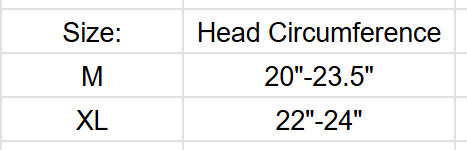 Diving Helmet with Light Mounts Size Chart