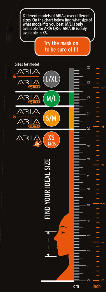 Aria QR+ Full Face Snorkeling Mask Size Chart