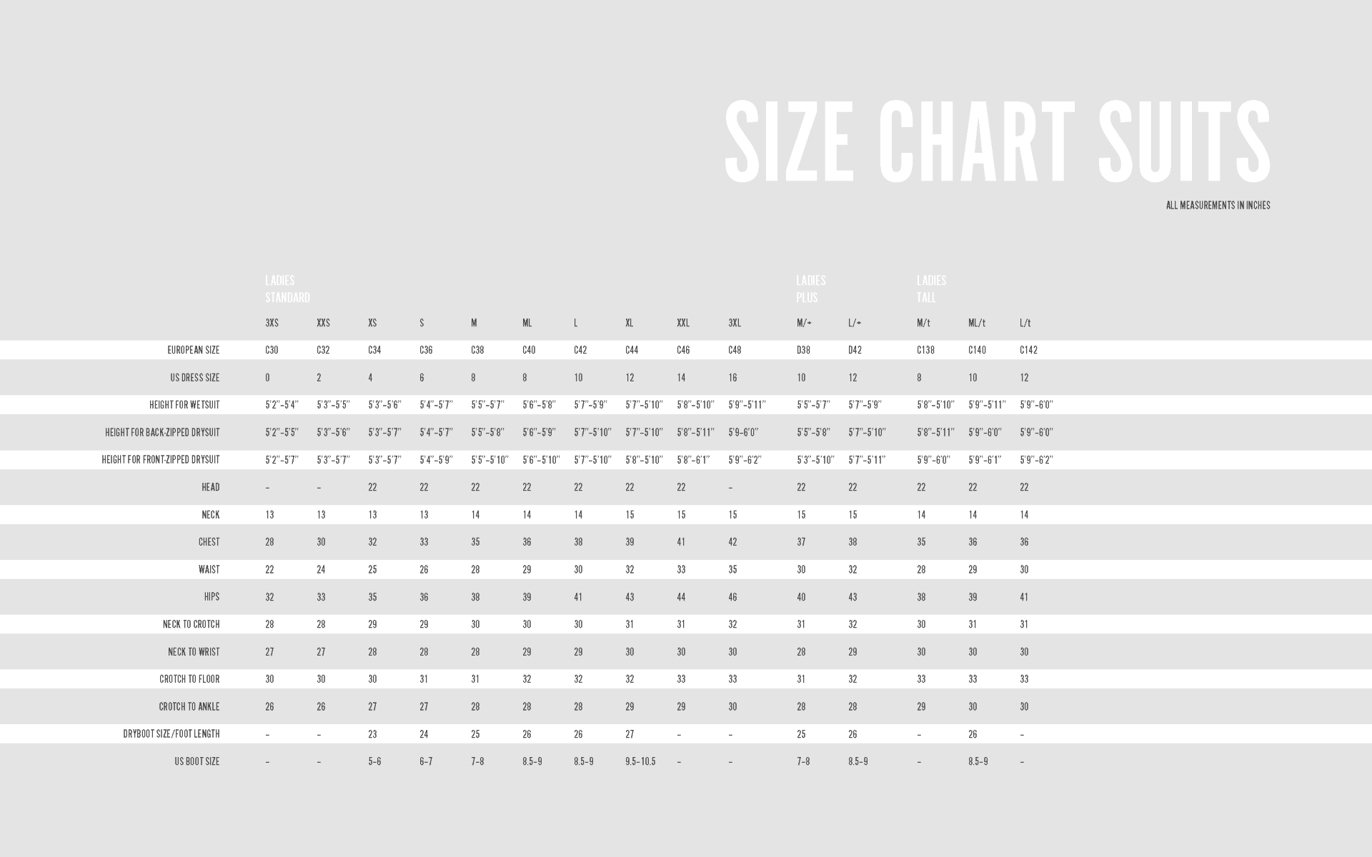 NORD Women's One-Piece Undergarment  Female Size Chart