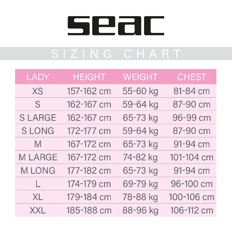 Women's 5mm Space Wetsuit Size Chart
