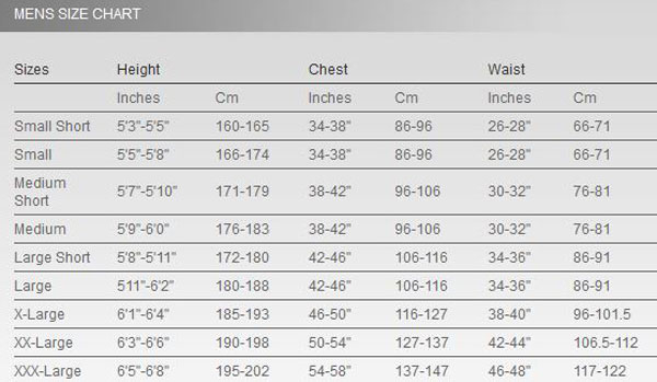 Thermocline Jacket - Full Zip  Size Chart