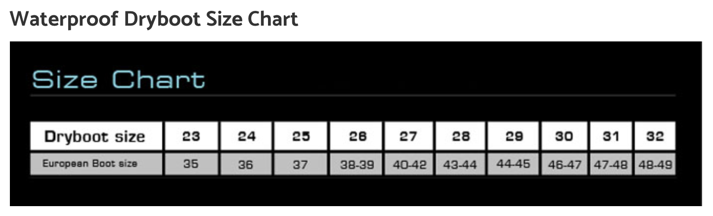 B5 Marine Boot (Size 23 & 25, Closeout) Size Chart