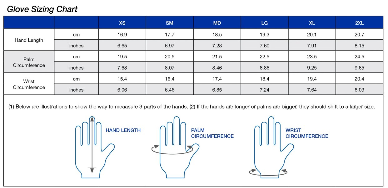 Beacon 3mm Kevlar Gloves Size Chart