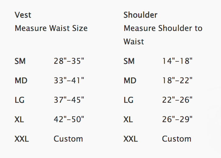 Ranger LTD BCD Size Chart
