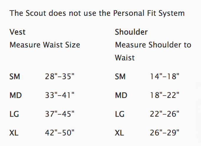 Scout BCD Size Chart