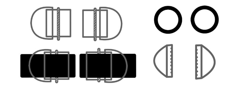 Drawing of sliding d rings for sidemount diving