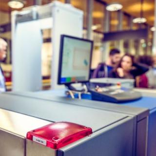 The TSA checkpoint at an airport