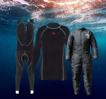 Pinnacle's Tec-2 and Tecline 290 undergarments shown underwater