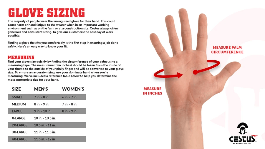 Size Chart for H2O Attack SX Swiftwater Gloves
