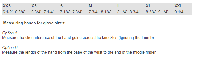 Size Chart for 7mm Aqualock QuickDry Glove (Closeout)
