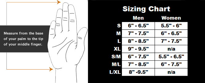 Size Chart for Fleece Dry Glove Liner