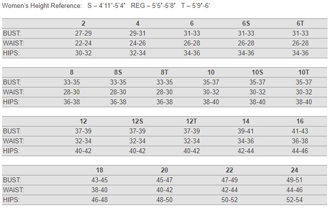Female Size Chart for Aqualock 7mm Quickdry Women's Wetsuit (Size 14, Closeout)