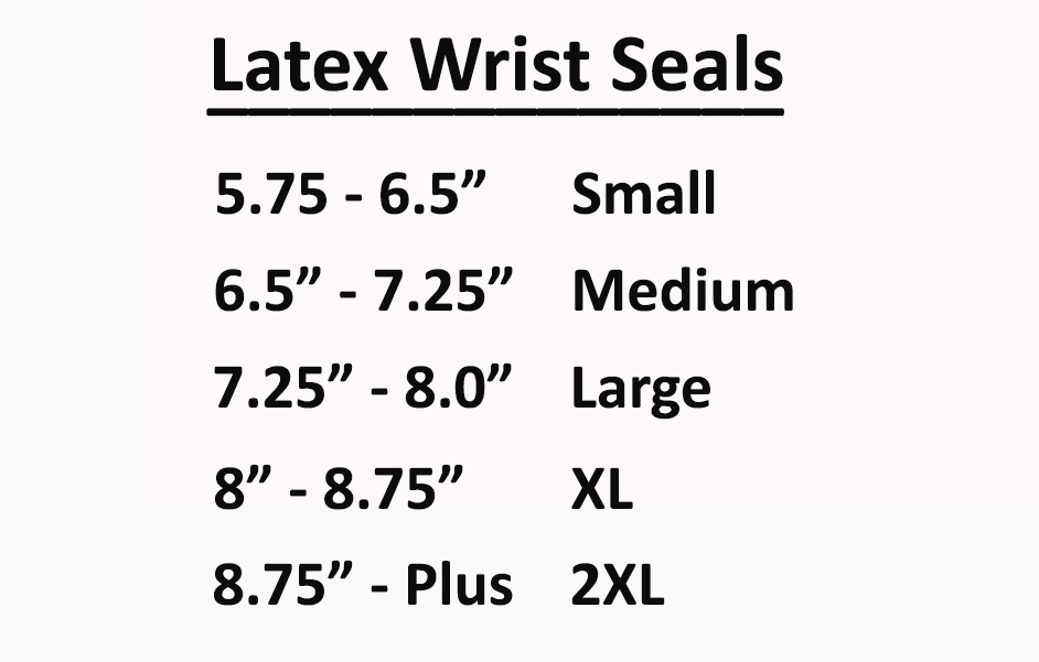 Size Chart for Dry Adhesive Drysuit Latex Wrist Seals