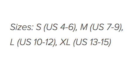 Size Chart for Replacement Neoprene Bootie - S or M