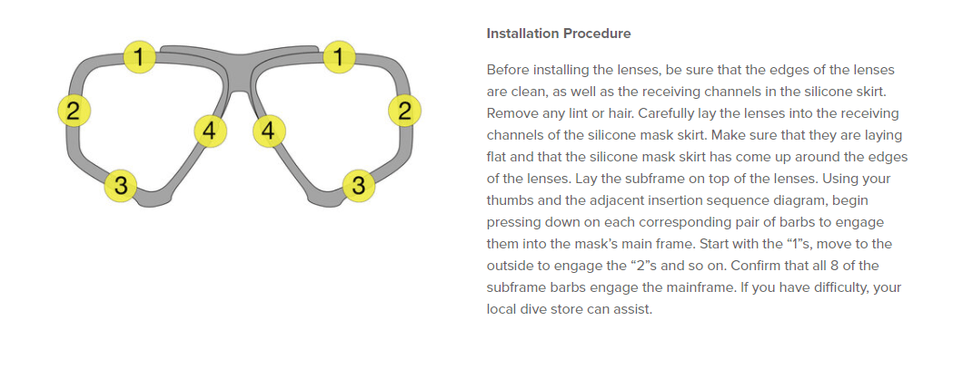 Size Chart for SeaClear RayBlocker-HD Mask w/ Rx Lenses