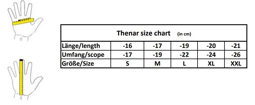 Size Chart for Scuba Force Fleece Glove Liners