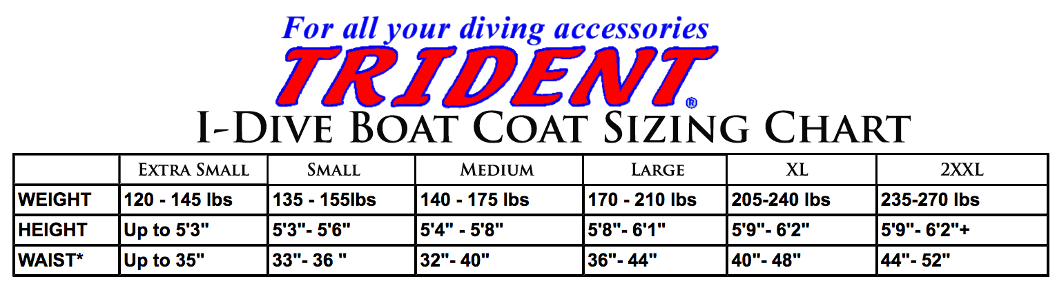 Size Chart for I-Dive Boat Coat