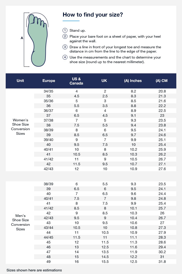 Size Chart for Evo 4 Boots