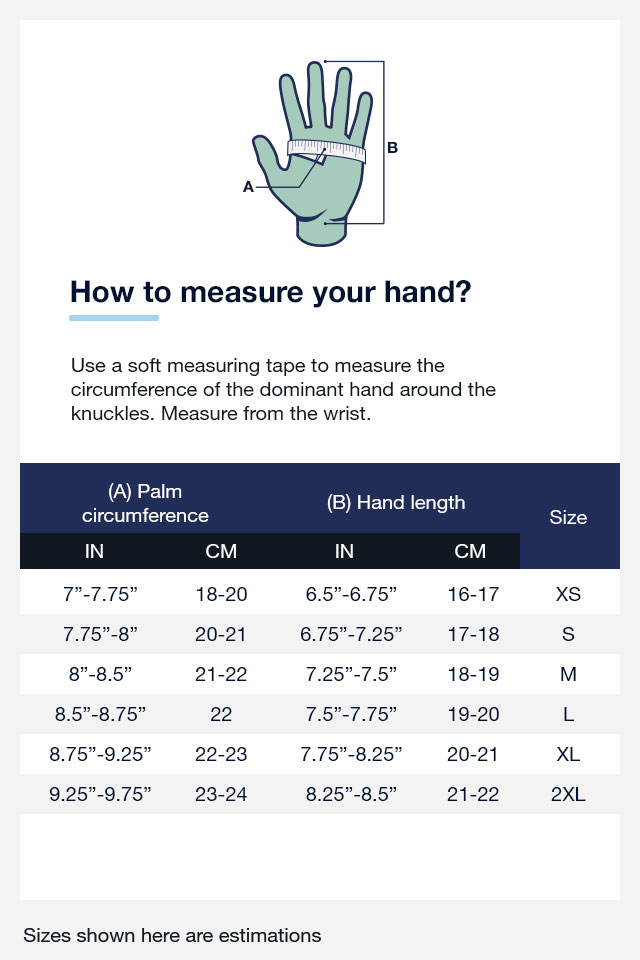 Size Chart for 5mm Thermocline Gloves