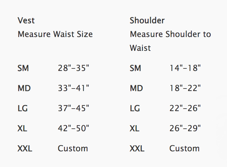 Size Chart for 911 BC